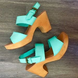 Urban outfitters mint wooden mules